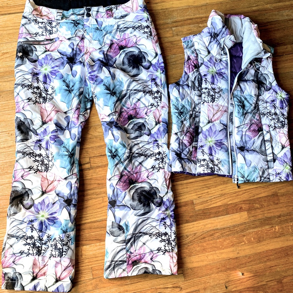 Obermeyer ski snowboard xray floral pants and vest set